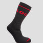 A black LOC merino wool sock with red accents and the brand name 'LOC' in white letters across the cuff.