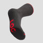 A black merino wool sock with red trim at the top edge, displaying the LOC brand logo under the sole.